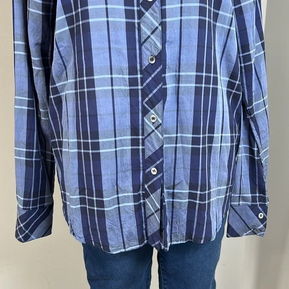 HARSHMAN Emilia Shirt Blue Navy Plaid Long Sleeve Button Down Top Blouse Sz XS - Picture 4 of 11